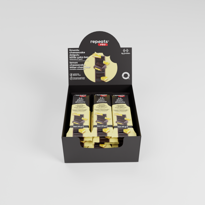 REPEATS PRO LIMONLU CHEESCAKE DOLGULU BİTTER ÇOKO BAR 12 X 35 GR